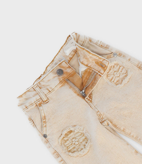 Jeans niña aplicación de flores 2 años / Beige
