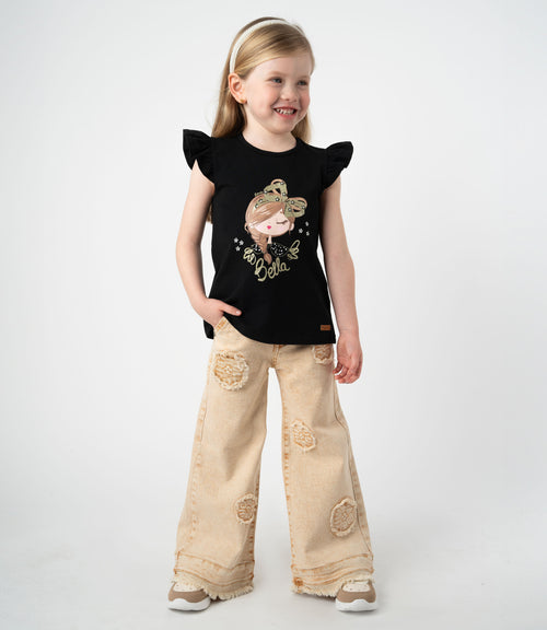 Jeans niña aplicación de flores 2 años / Beige