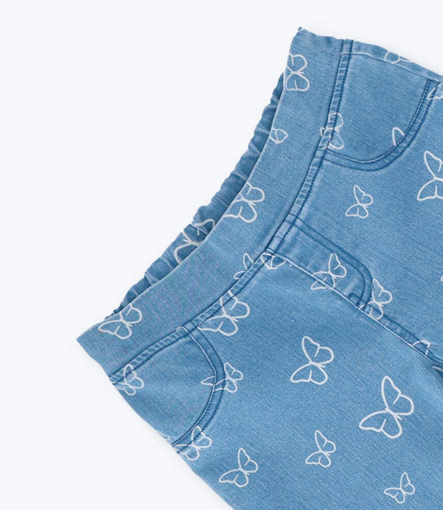 Jeans niña con flores y mariposas 2 años / Celeste
