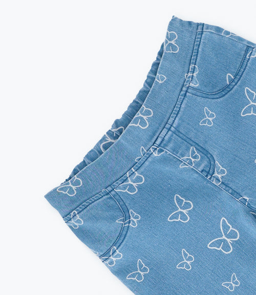 Jeans niña con flores y mariposas 2 años / Celeste