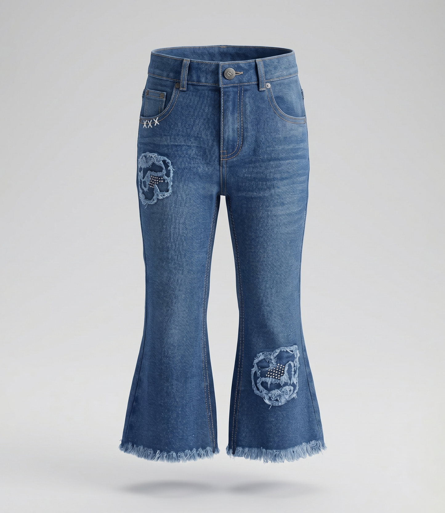Jeans niña acampanado con flores 2 años / Azul Marino