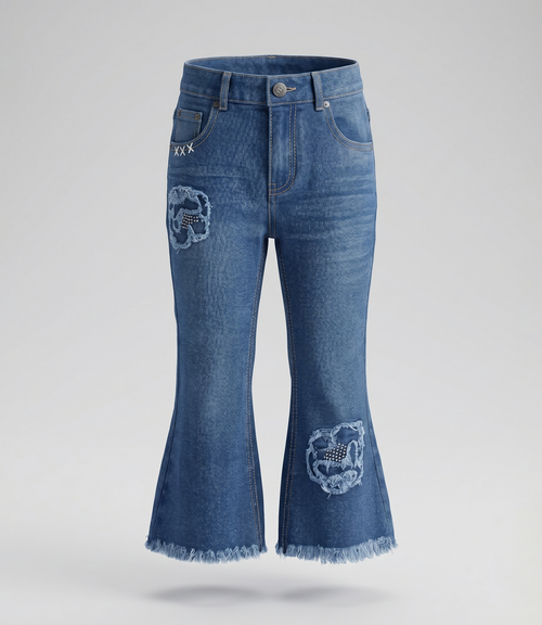Jeans niña acampanado con flores 2 años / Azul Marino