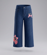 Jeans niña wide leg con cherry y lazos