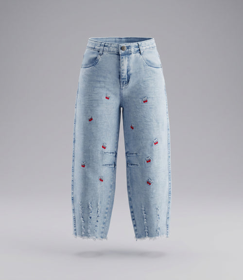 Jeans niña baloon con cherry 2 años / Celeste