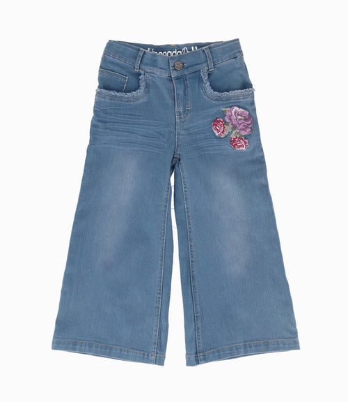 Jeans Niña Acampanados Con Bordado