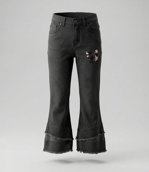 Jeans niña con flecos 2 años / Gris