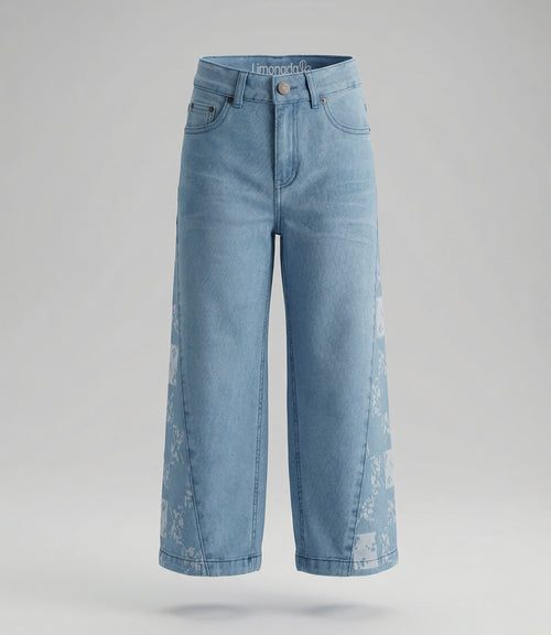 Jeans niña con flores y brillos