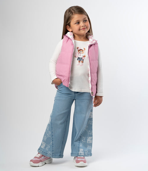 Jeans niña con flores y brillos