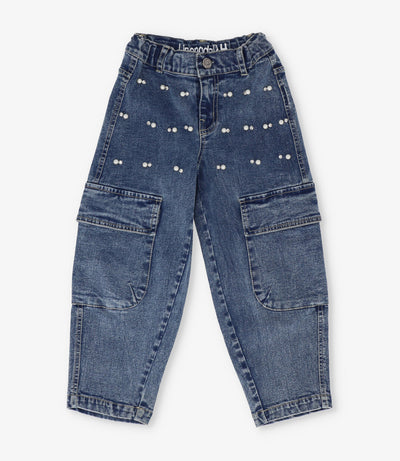 Jeans niña barrel con perlas 2 años / Azul Marino