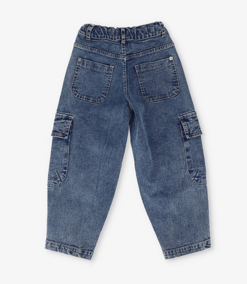 Jeans niña barrel con perlas 2 años / Azul Marino