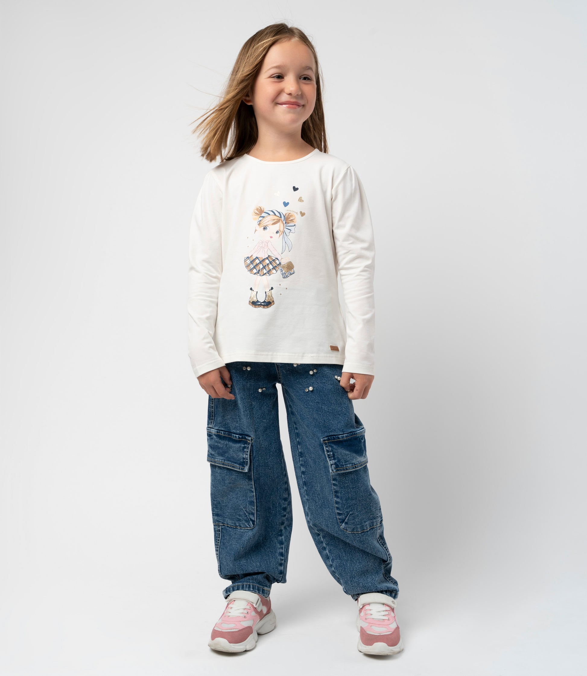 Jeans niña barrel con perlas 2 años / Azul Marino