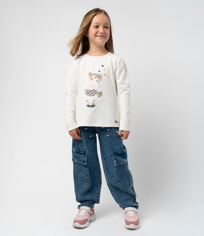 Jeans niña barrel con perlas 2 años / Azul Marino