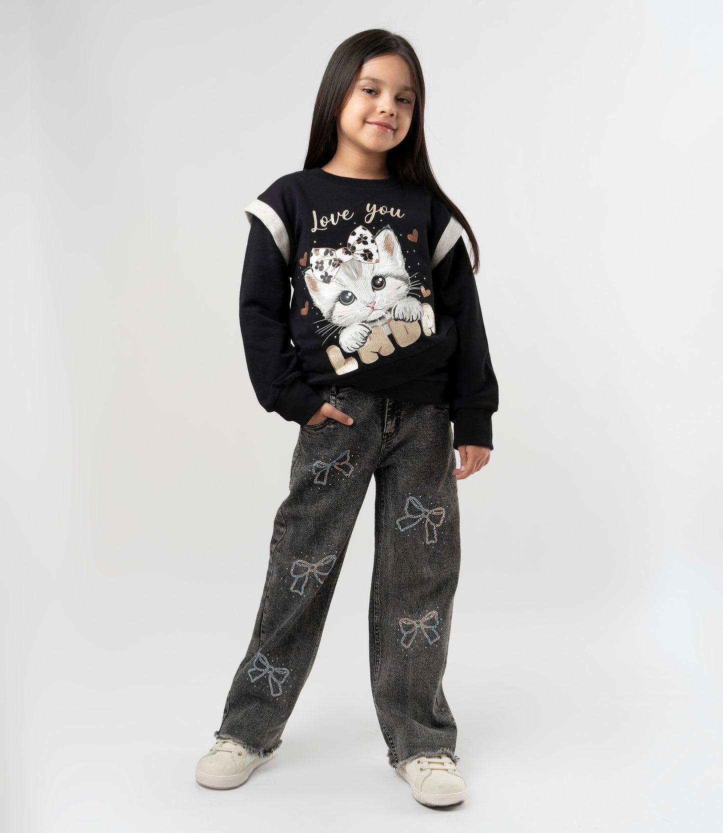 Jeans niña con lazos 2 años / Negro