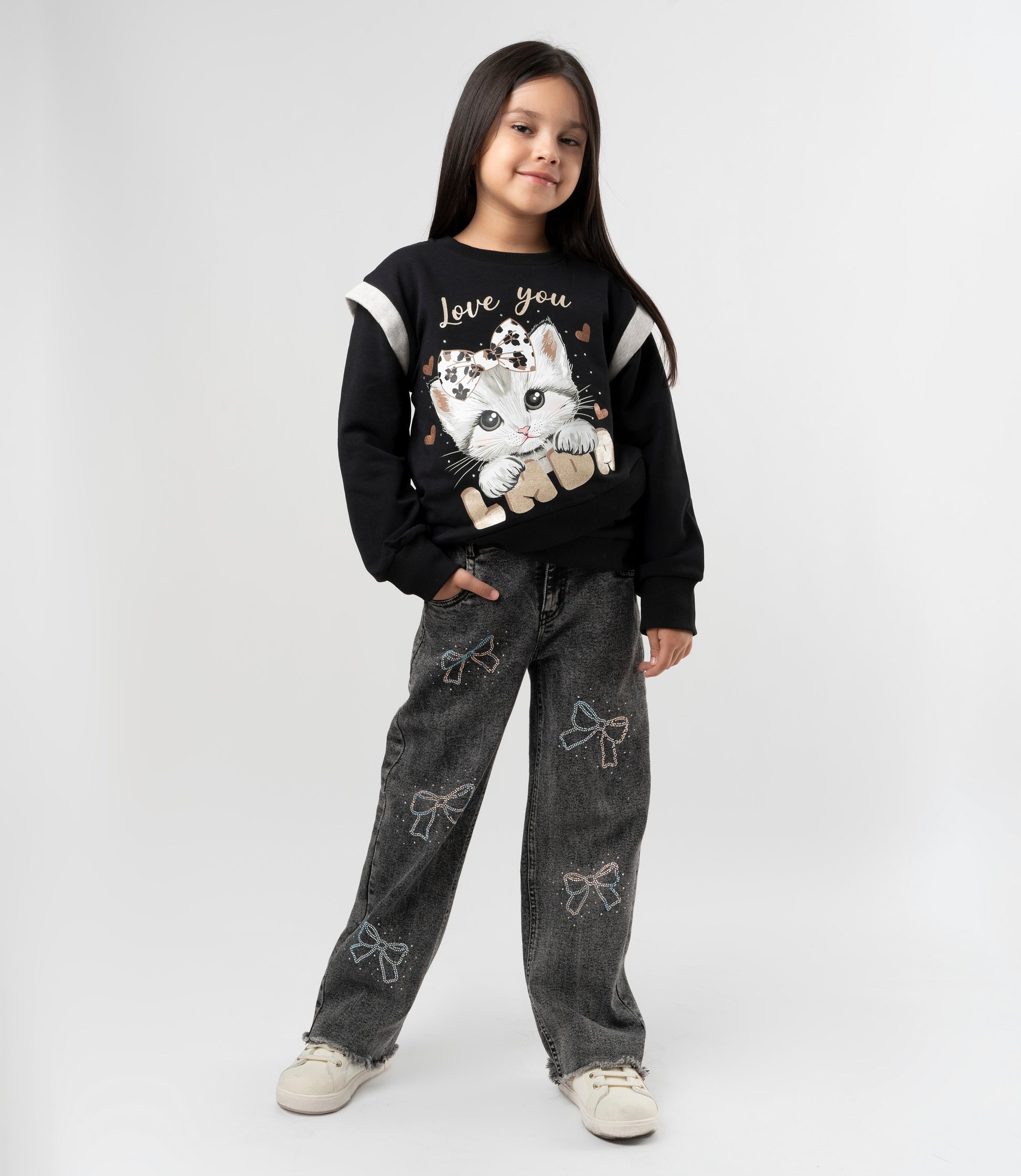 Jeans niña con lazos 2 años / Negro