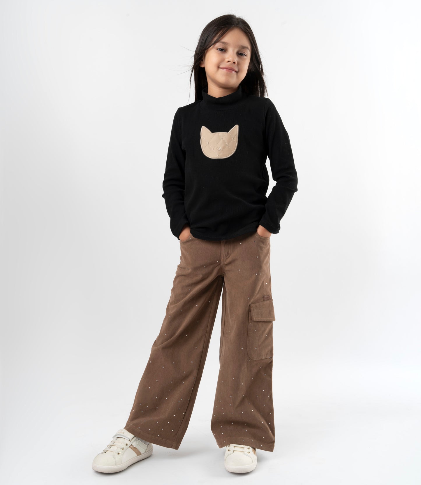 Pantalón niña de cotelé con brillos 2 años / Café