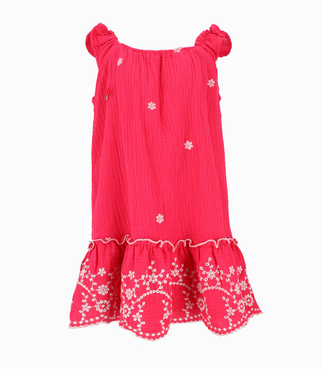 Vestido Niña Con Flores Bordadas 2 años / Frambuesa