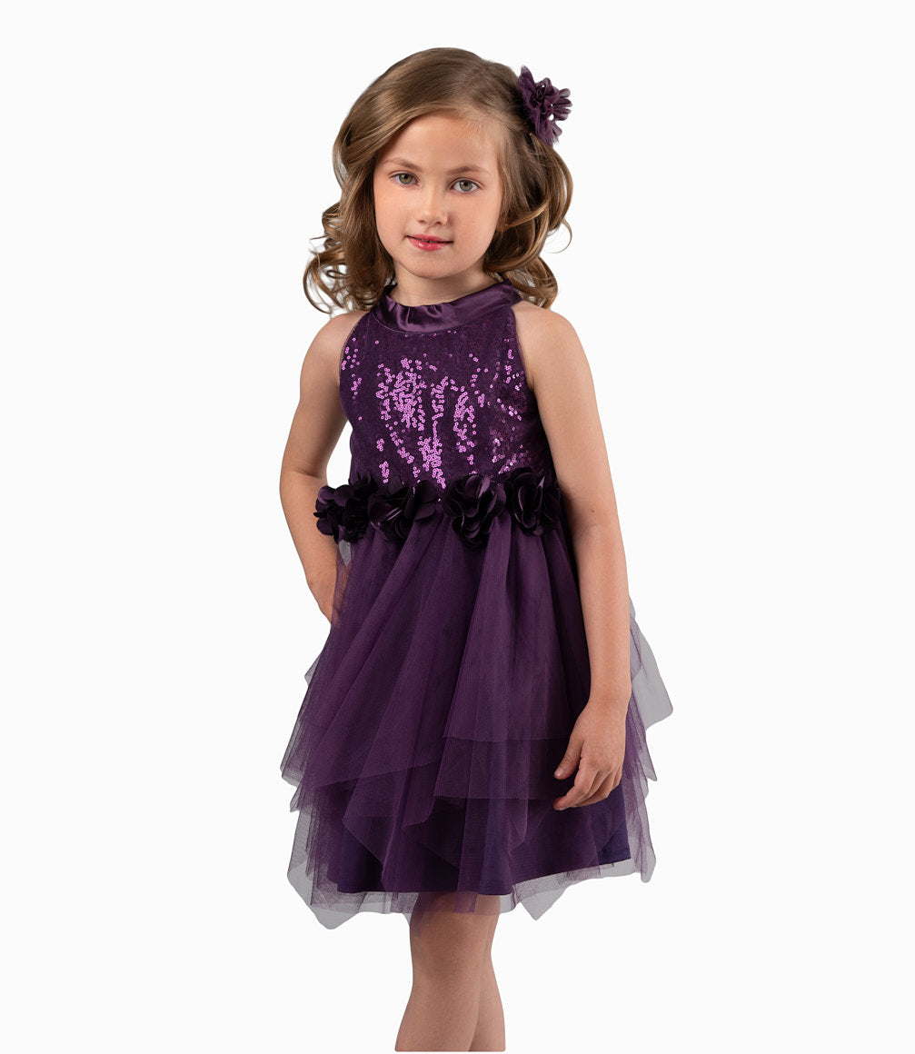 Vestido Niña Con Lentejuelas Y Flores