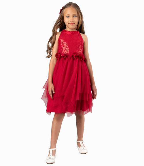 Vestido Niña Con Lentejuelas Y Flores