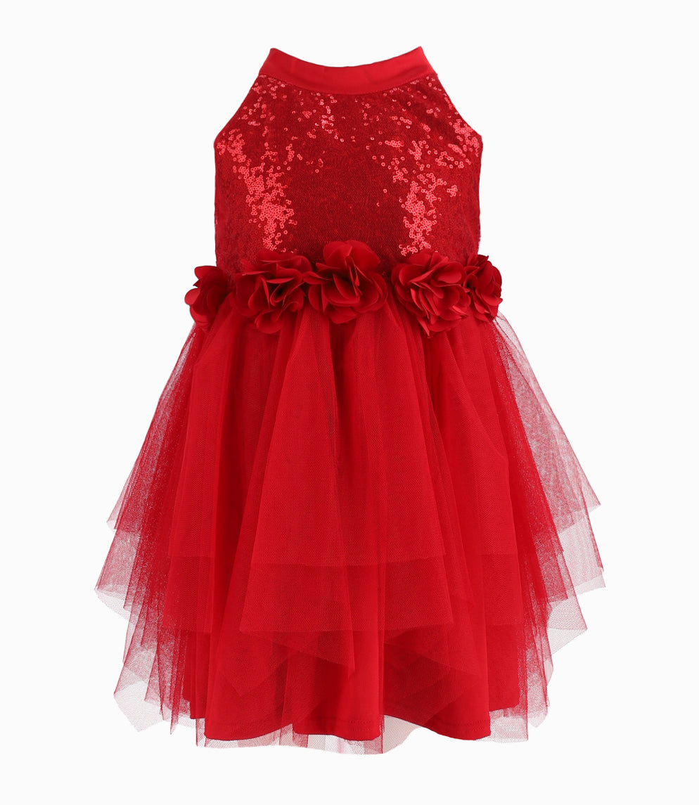 Vestido Niña Con Lentejuelas Y Flores