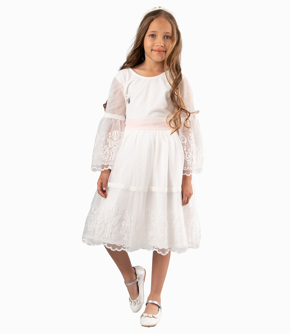 Vestido Niña Con Lazo 2 años / Blanco