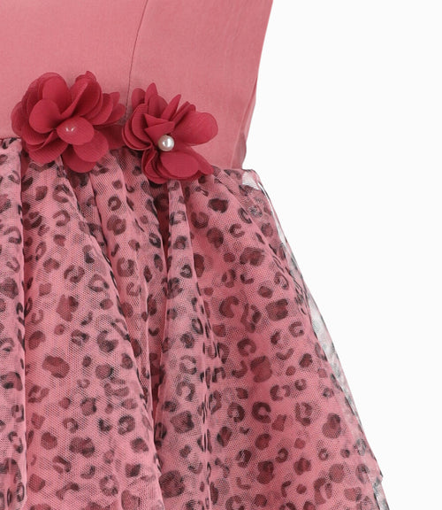 Vestido Niña con tul estampado 2 años / Palo Rosa