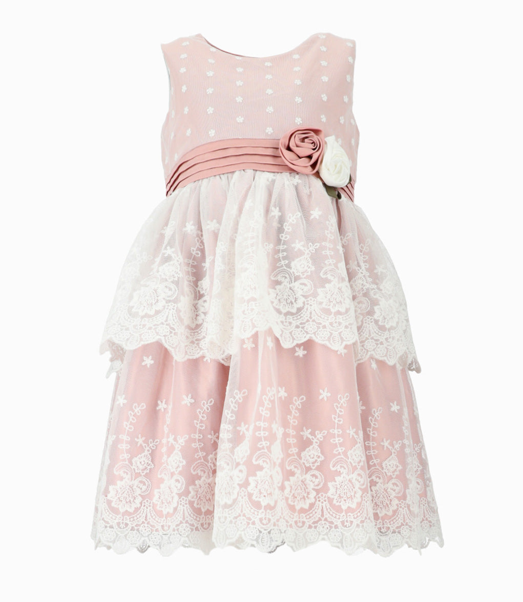 Vestido niña de tul bordado 2 años / Rosado