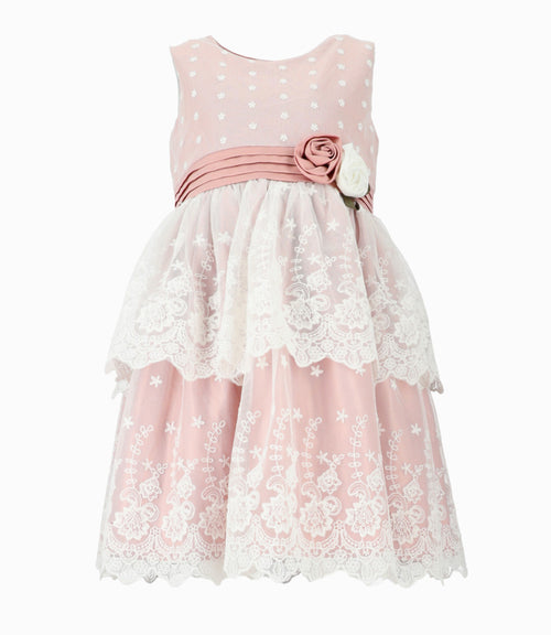 Vestido niña de tul bordado 2 años / Rosado