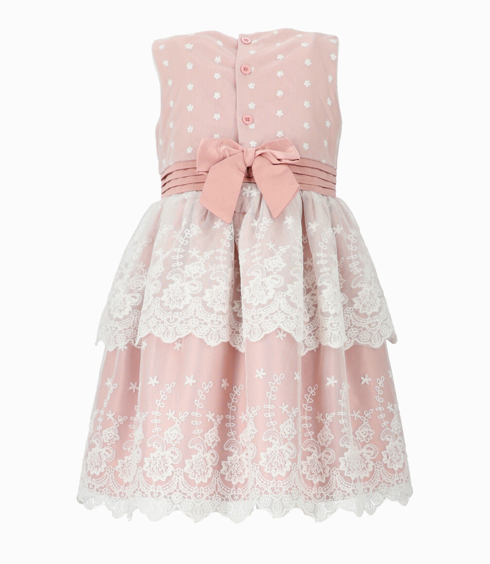 Vestido niña de tul bordado 2 años / Rosado