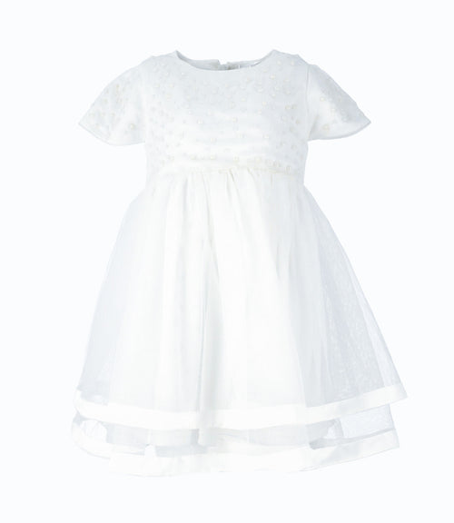 Vestido niña con perlas 2 años / Blanco