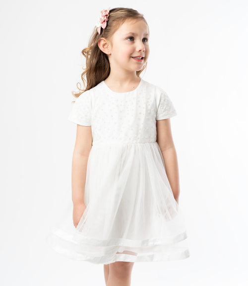 Vestido niña con perlas 2 años / Blanco