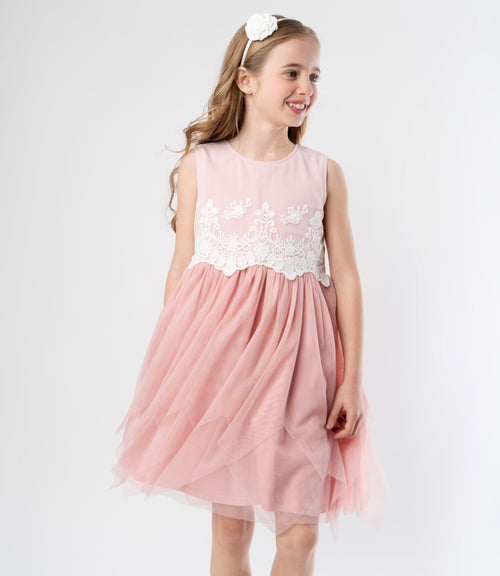 Vestido niña con pecho bordado 2 años / Rosado