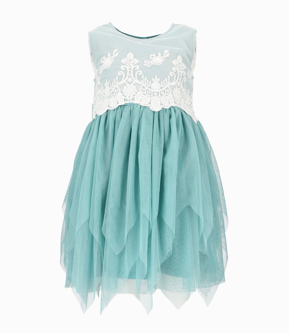 Vestido niña con pecho bordado 2 años / Menta