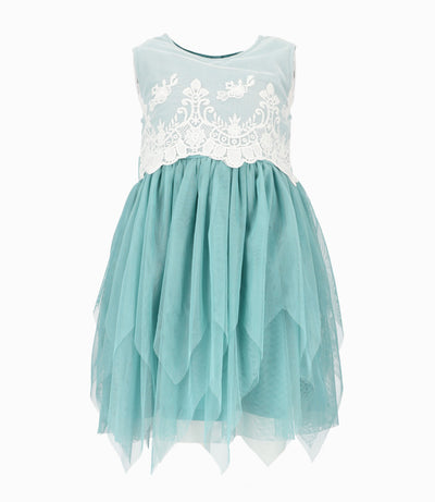 Vestido niña con pecho bordado 2 años / Menta