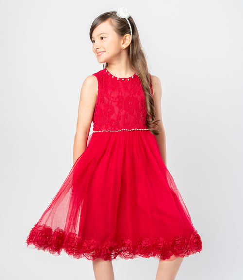 Vestido niña con flores 2 años / Rojo