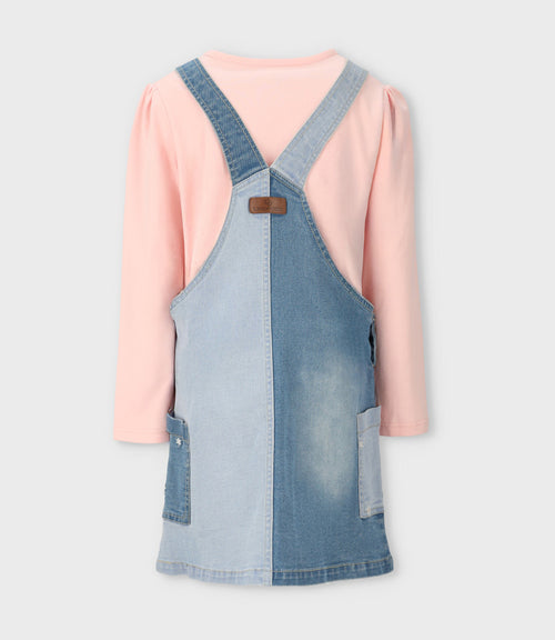 Vestido niña de denim con flores 2 años / Celeste