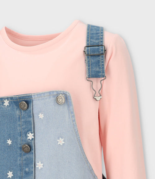 Vestido niña de denim con flores 2 años / Celeste