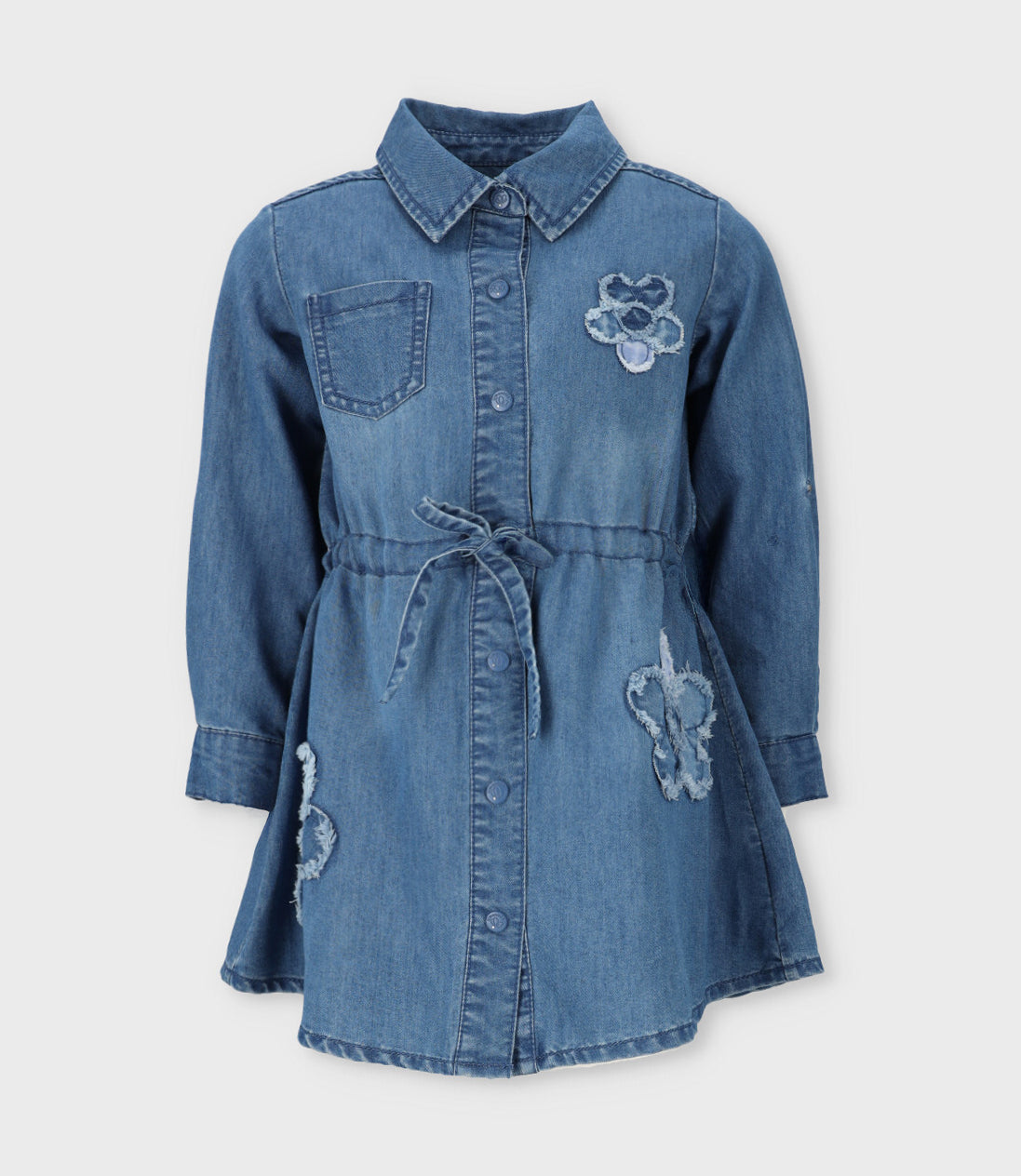 Vestido niña aplicación de flores 2 años / Celeste