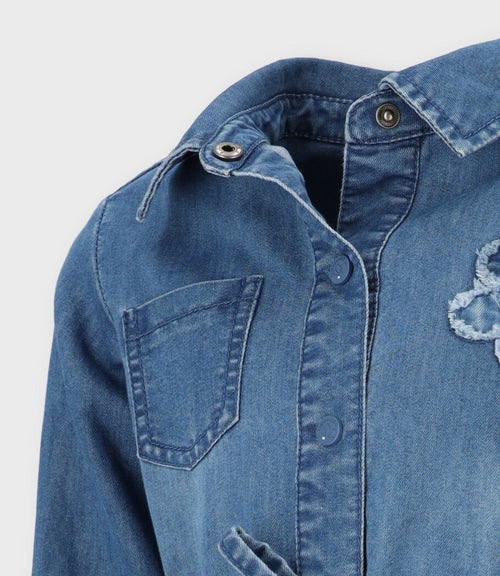 Vestido niña aplicación de flores 2 años / Celeste