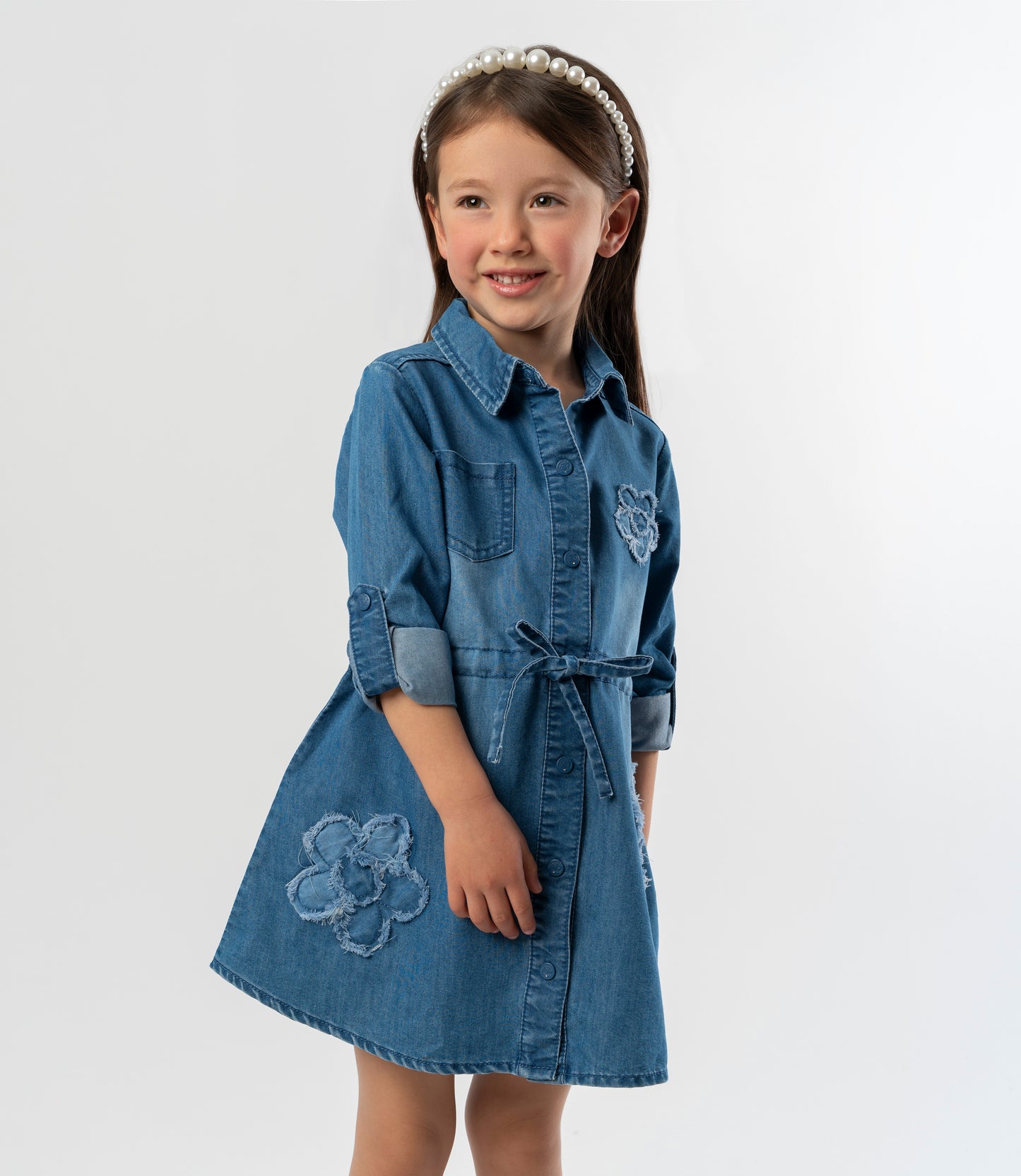 Vestido niña aplicación de flores 2 años / Celeste