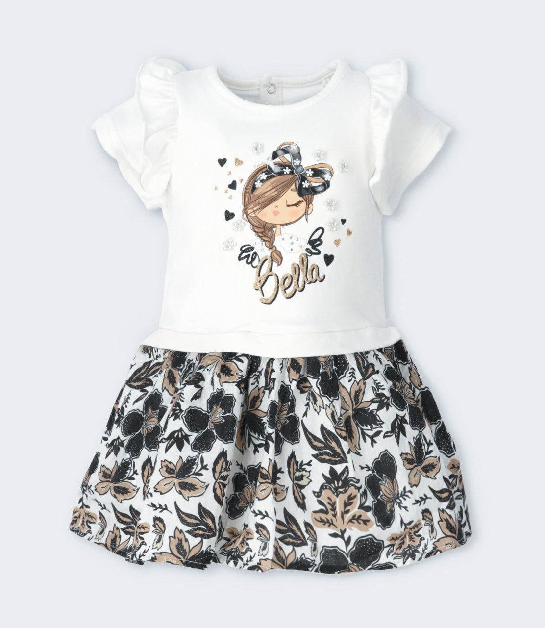 Vestido niña con flores y estampado 2 años / Blanco