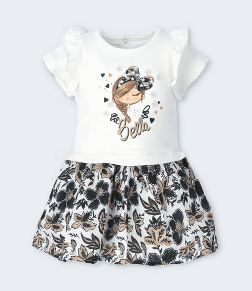 Vestido niña con flores y estampado 2 años / Blanco