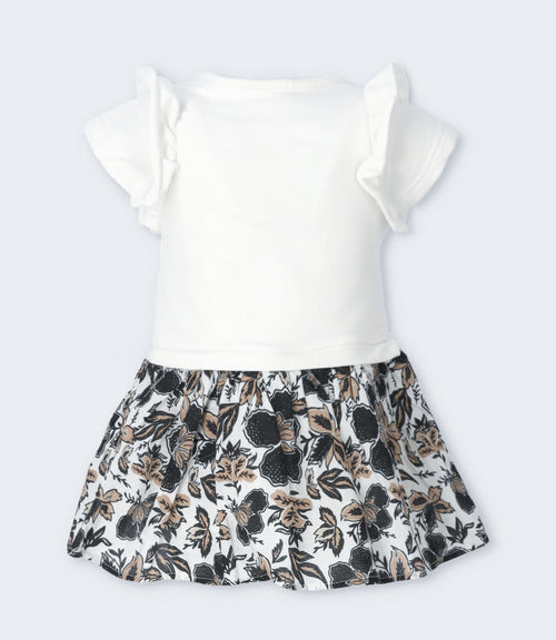 Vestido niña con flores y estampado 2 años / Blanco