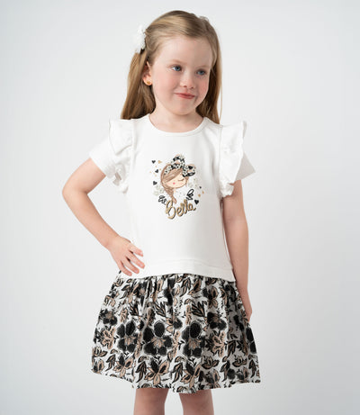 Vestido niña con flores y estampado 2 años / Blanco