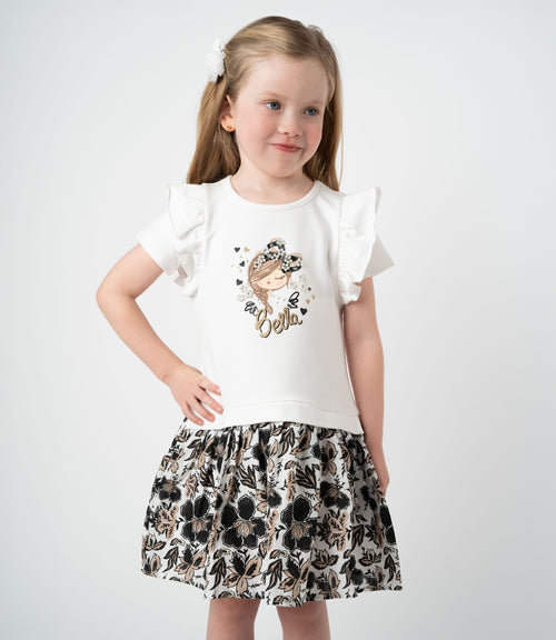 Vestido niña con flores y estampado 2 años / Blanco