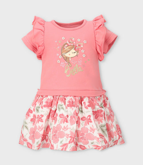 Vestido niña con flores y estampado 2 años / Coral