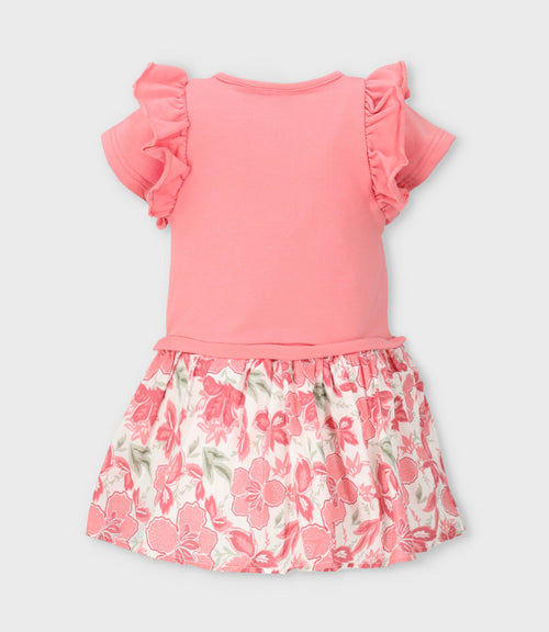 Vestido niña con flores y estampado 2 años / Coral