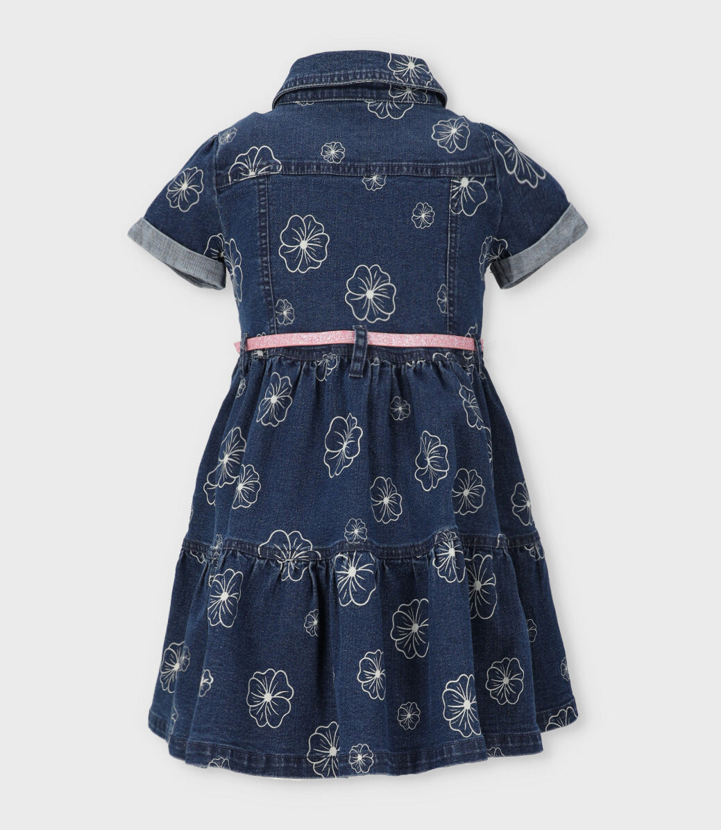 Vestido niña de denim con flores 2 años / Azul Marino