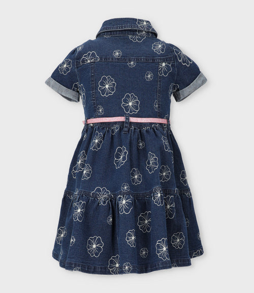 Vestido niña de denim con flores 2 años / Azul Marino