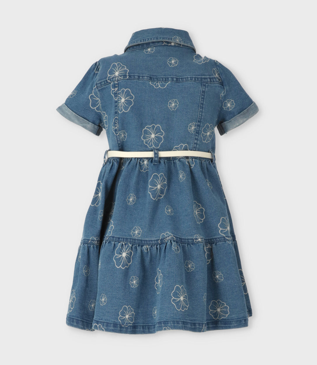Vestido niña de denim con flores 2 años / Celeste