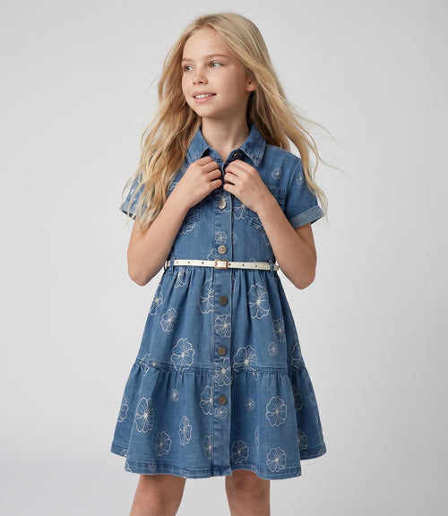 Vestido niña de denim con flores